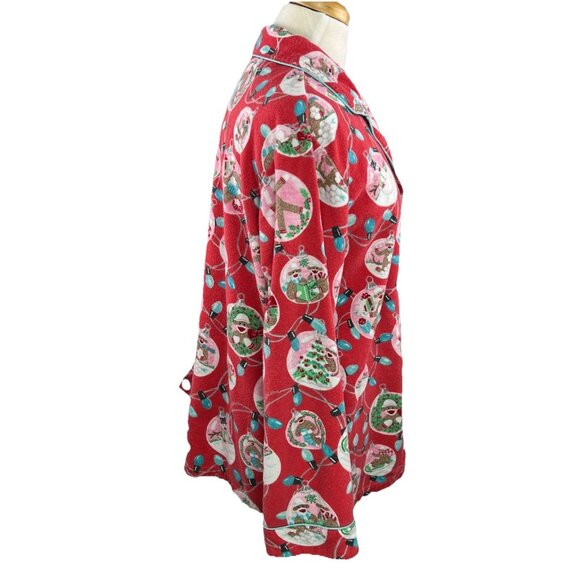 Nick & Nora Size XL Christmas Sock Monkey 2 Pc Flannel Pajama Set Women Red - Picture 6 of 11
